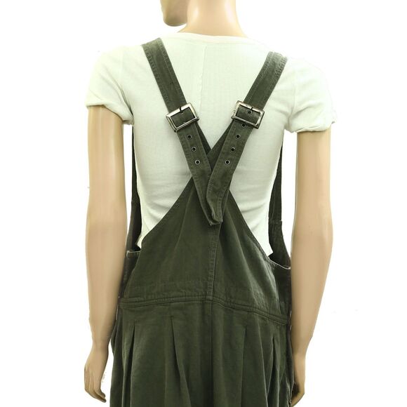 Free People We The Free Felix Tapered Overalls Jumpsuit Pinafore Olive M 283554 - Picture 6 of 11